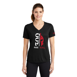 The Spartan Hierarchy Ladies' V-Neck Tee Black with Team Name